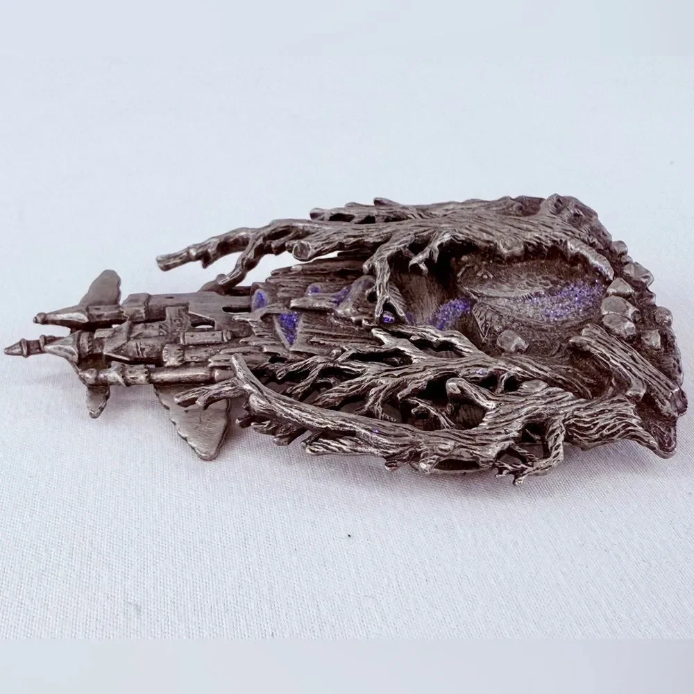 Vintage JJ Jonette Pewter Castle Brooch